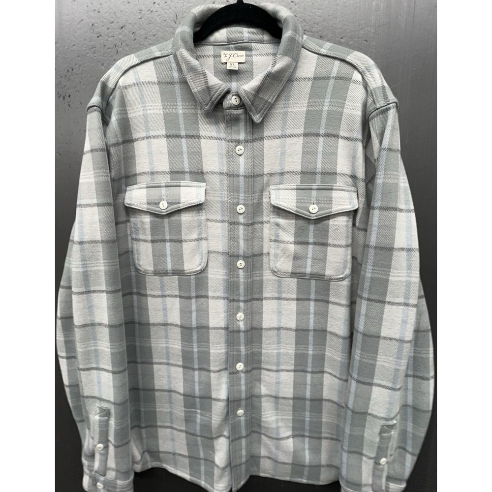 J Crew Seaboard Soft Knit Shirt Men XL Gray Plaid Pockets Soft Preppy Classic